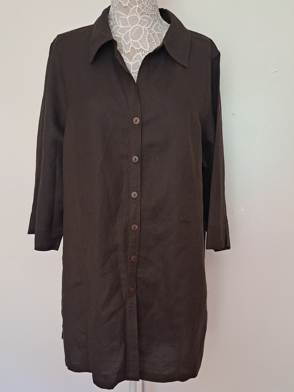 Avenue Dark Brown Button-Front Tunic Shirt